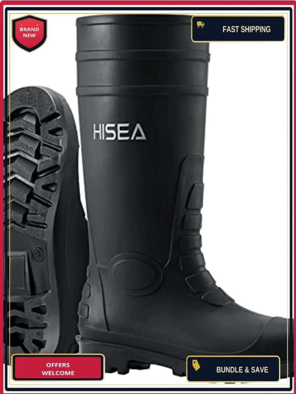 Men's Steel Toe Rain Boots Waterproof Slip Resistant PVC Rubber Pull-On Work